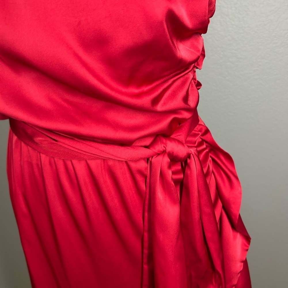 AMUR Red Topanga One-Shoulder Faux Wrap Sexy Cocktail Evening Holiday Dress Sz 2 - Picture 2 of 16